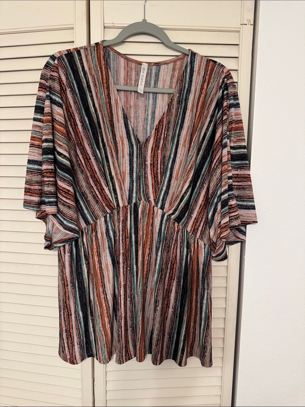 Dear Scarlett Striped V-Neck Top in Black, Rust, Teal & Cream and other colors